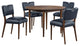 Bonito 5-Piece 47-in. Round Dining Set, Walnut Finish, Midnight Blue Faux Leather