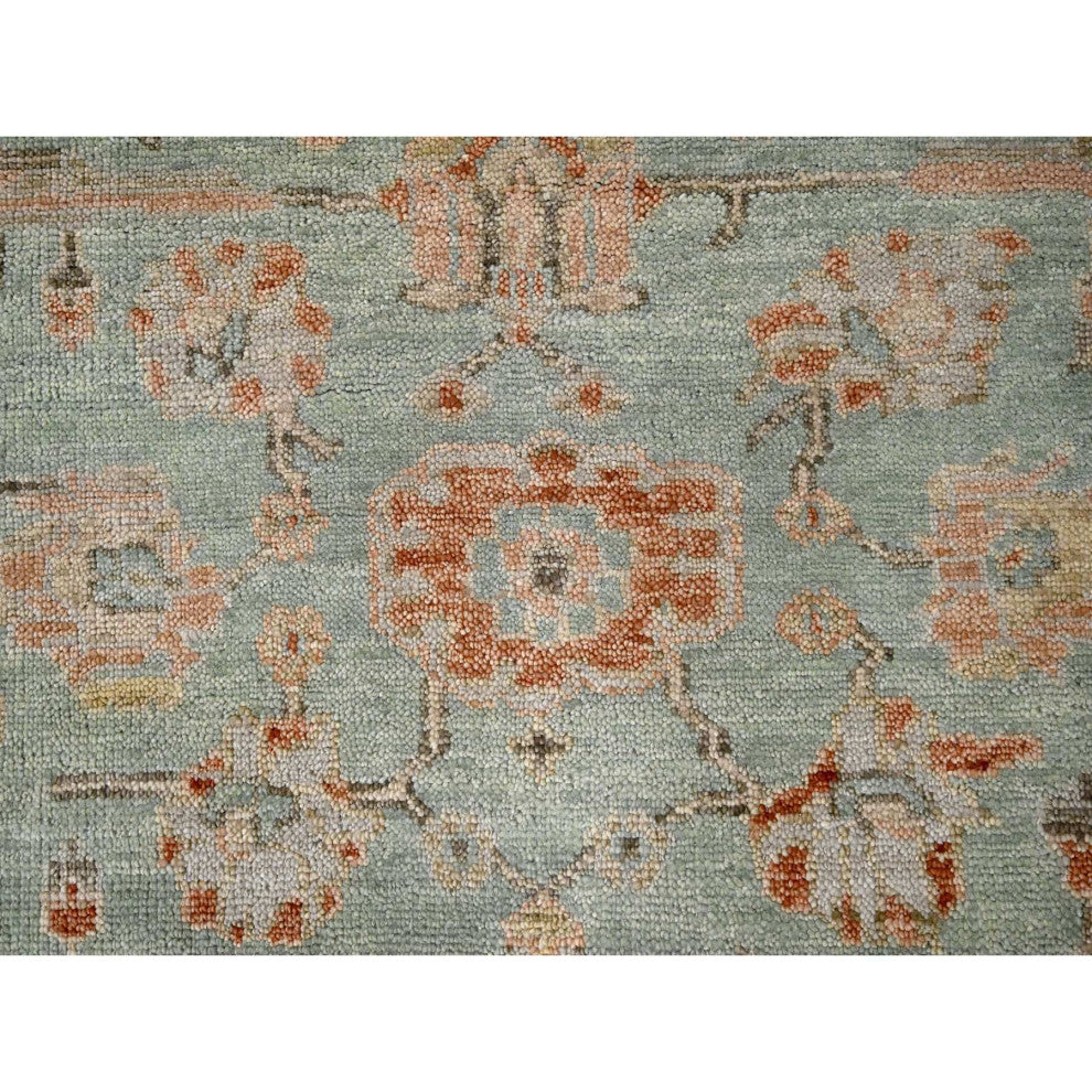 Sage Green Hand Knotted Oushak Design Wool Over Oriental Rug, 11'10"x14'8"