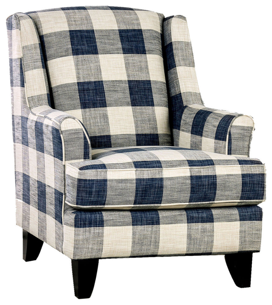 Fabric Chair with Checkered Pattern Design, Ivory