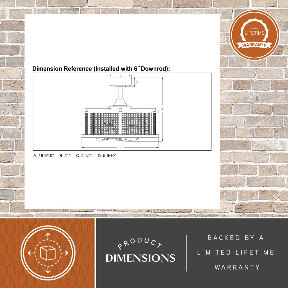 Humboldt Farmhouse Cage Ceiling Fan With LED Light Kit Remote, Black