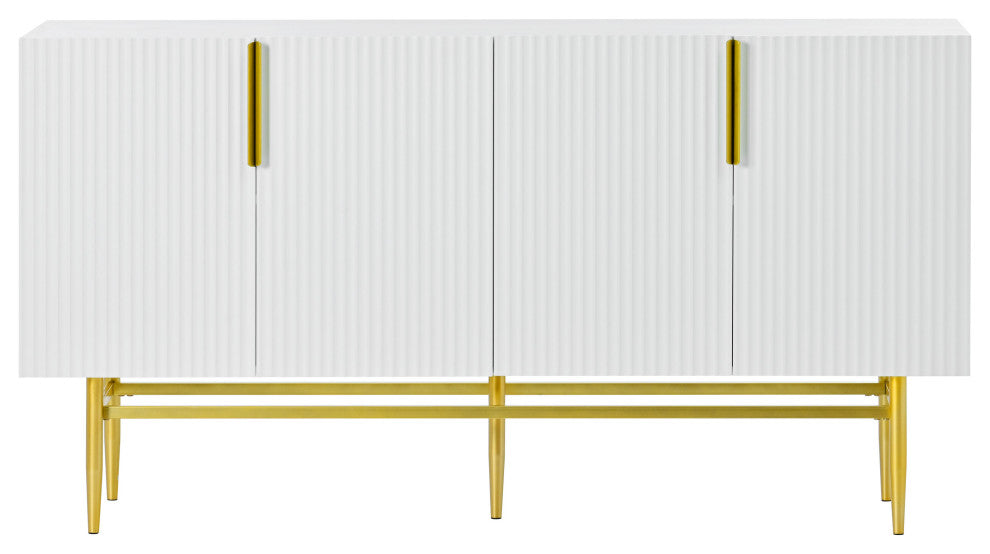 TATEUS 60" Modern Elegant 4-door Sideboard,Gold Metal Handle Storage Cabinet, White