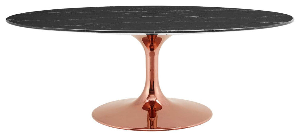 Coffee Table, Oval, Artificial Marble, Metal, Rose Gold Black, Modern, Lounge