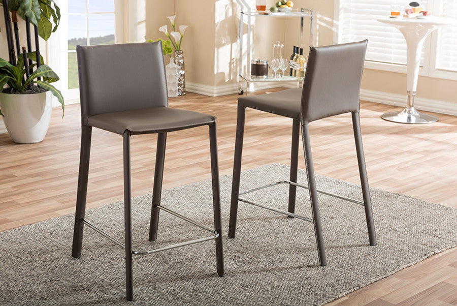 Crawford Leather Upholstered Counter Height Stools, Taupe, Set of 2