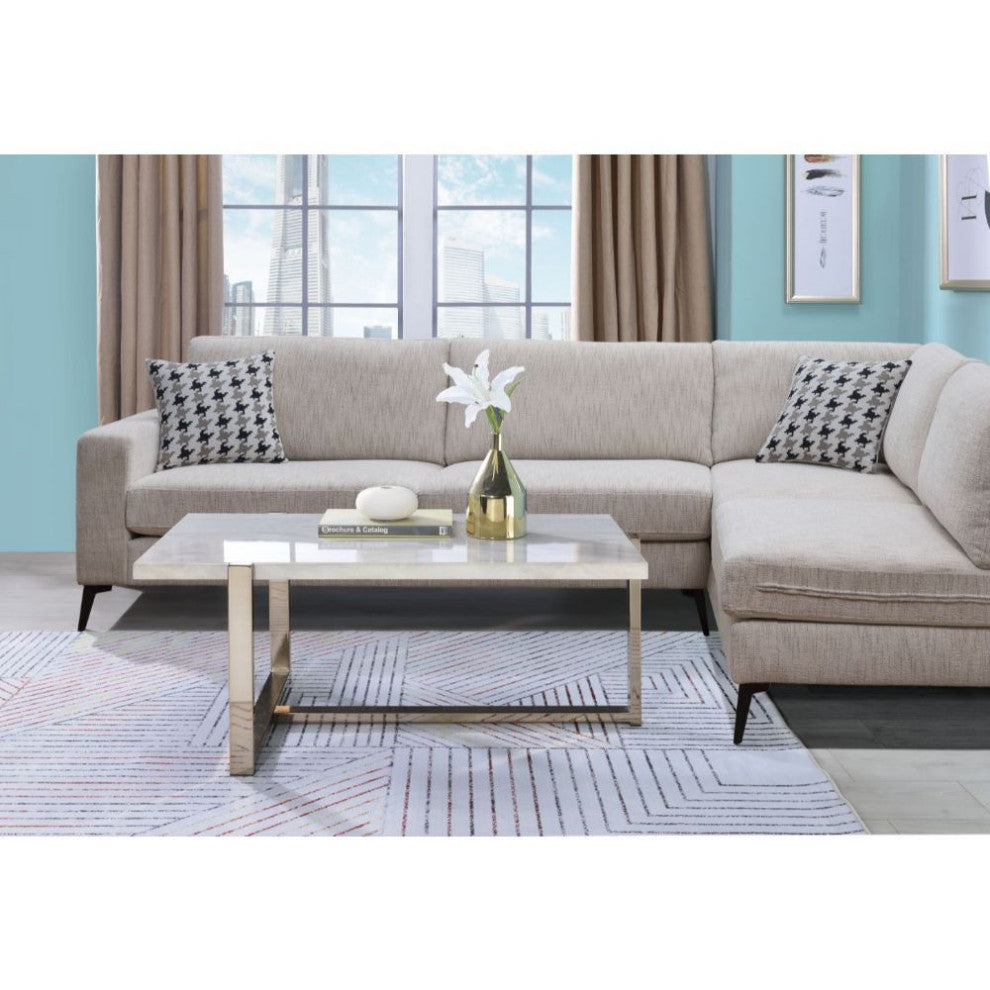 Champagne Finish Coffee Table With Faux Marble Top