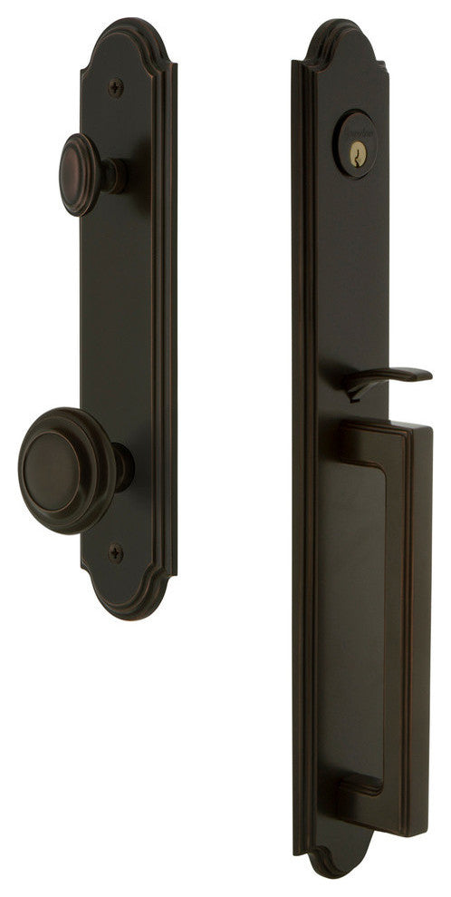 Arc 1-Piece Dummy Handleset, D Grip and Circulaire Knob, Timeless Bronze, 848537