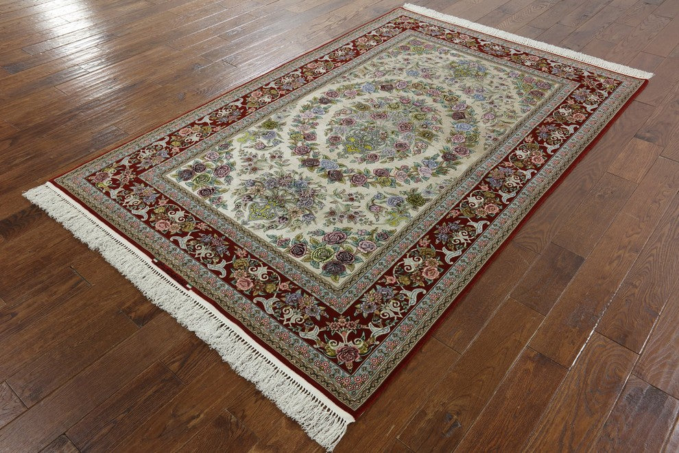Super Fine Authentic Persian Isfahan Signed Hand Knotted Silk Rug, 5'x8'