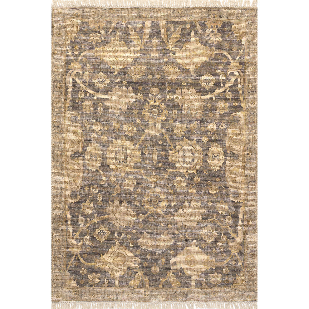 Marigold Vintage Tasseled Area Rug, Dark Brown 10'x14'