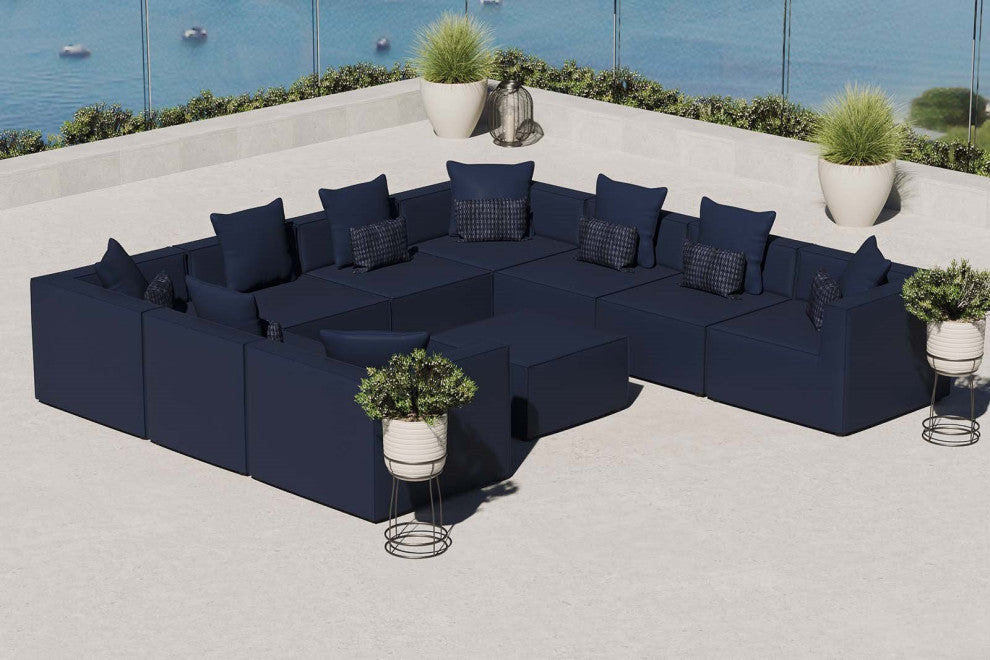 Lounge Sectional Sofa Set, Fabric, Blue Navy, Modern, Outdoor Patio Cafe Bistro
