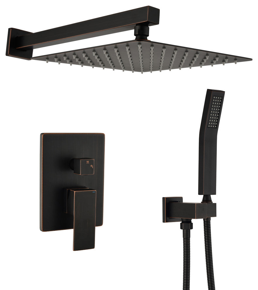 Wellfor Shower Faucet with Rain Shower Head, Handheld Shower and Valve, Oil Rubbed Bronze, 10" Shower Head