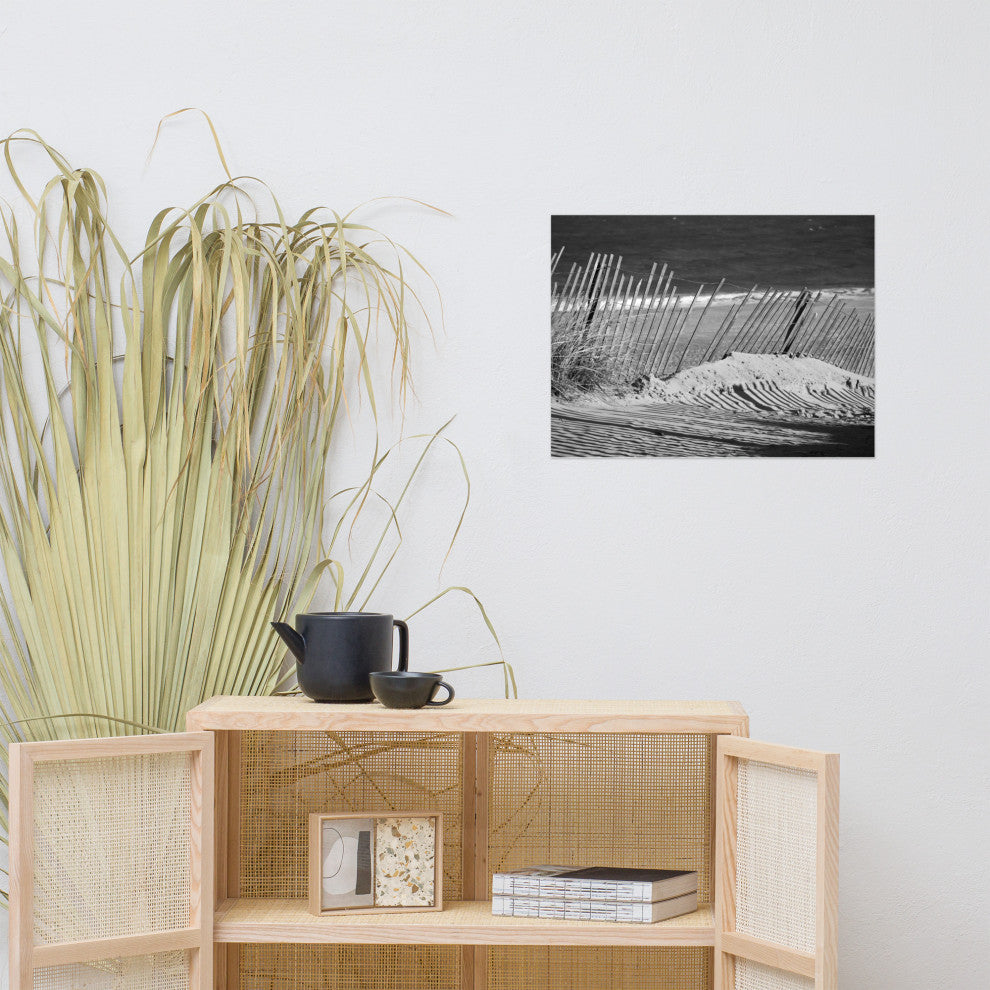 Sandy Beach Fence Landscape Photo, Beach Unframed Wall Art Print, 18" X 24"