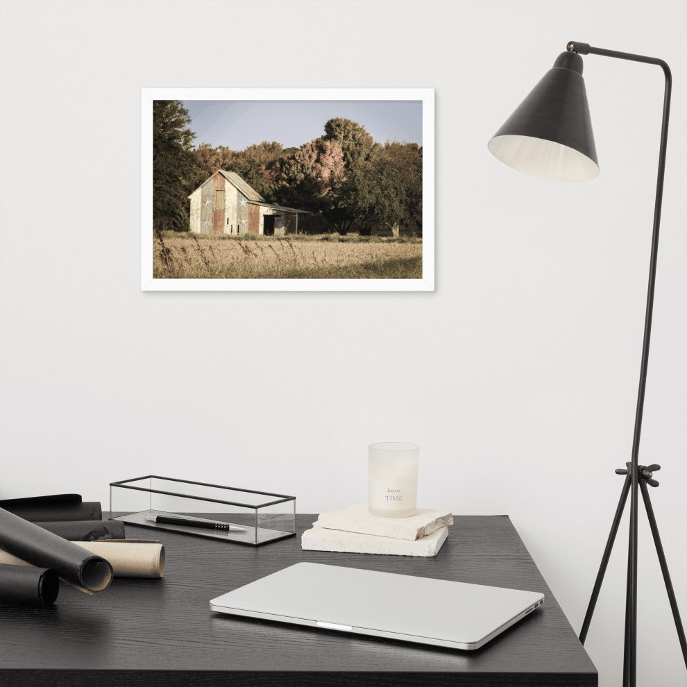Patriotic Barn in Field Aged Effect Framed Photo Paper Wall Art Prints, Red Oak, 12" X 18"