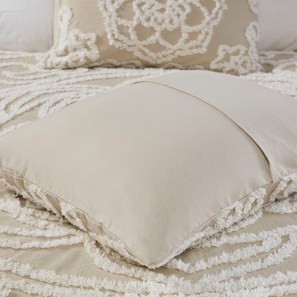 Madison Park Laetitia 3 piece Tufted Cotton duvet cover set, Taupe