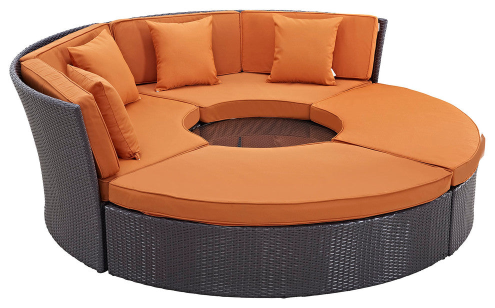 Convene Circular Outdoor Patio Daybed Set, Espresso Orange