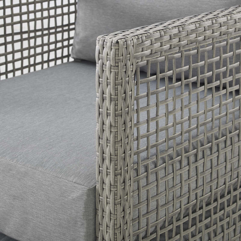 Modern Outdoor Patio Chair and Coffee Side Table Set, Rattan Fabric, Grey Gray