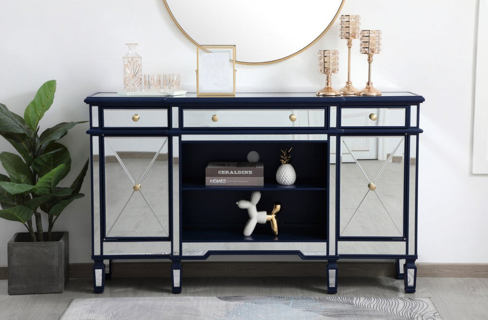 Elegant MF61060BL Contempo 60" Mirrored Credenza, Blue