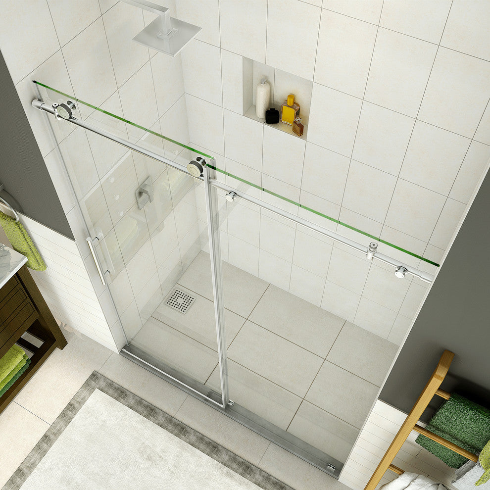 Coraline 44"-48"x76" Frameless Sliding Shower Door, Stainless Steel
