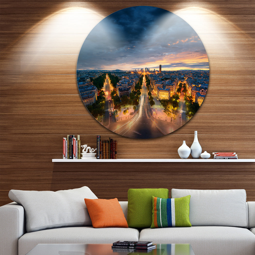 Night Paris Amazing View, Skyline Photo Round Metal Wall Art, 11"
