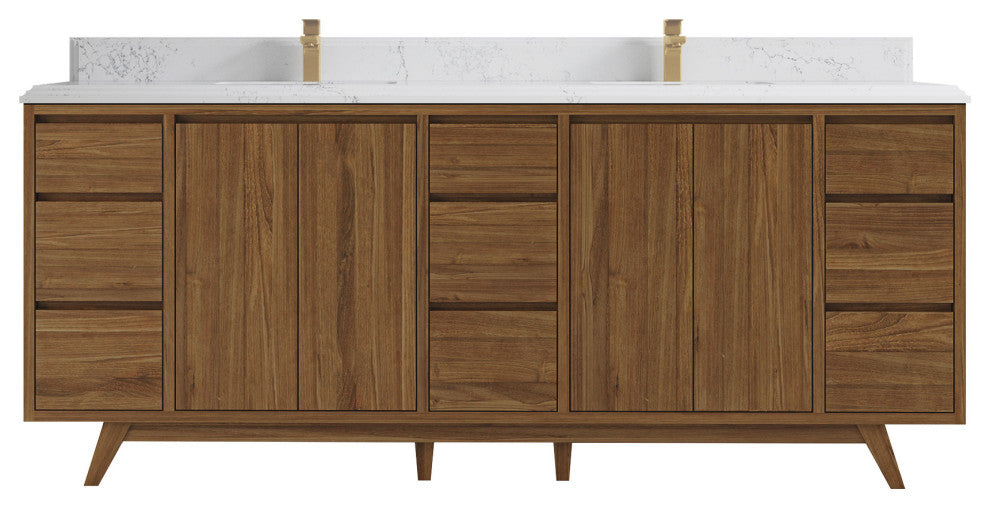 Madison Teak 84 Double Sink Bath Vanity in Dark Natural 1.5" Empira Quartz