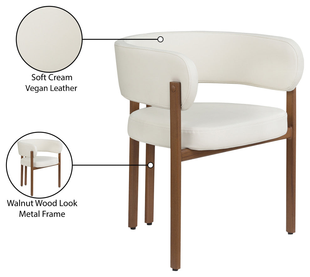 Gideon Black Faux Leather Dining Chair (Set of 2), Cream, Walnut Finish