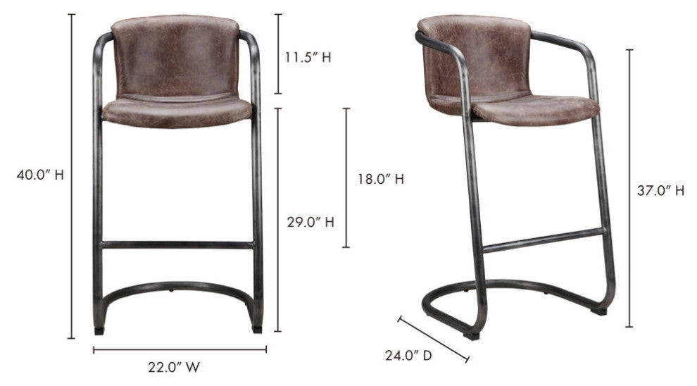 Freeman Barstool Grazed Brown Leather, Set of 2