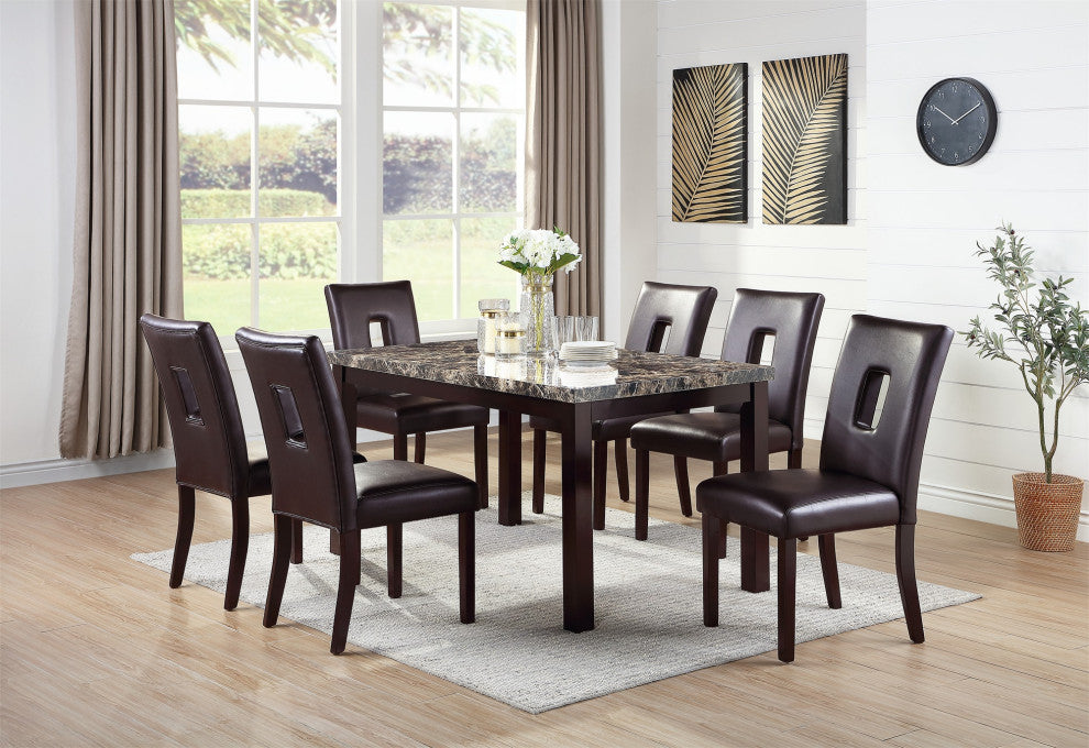 Faux Marble Top Dining Table, Brown