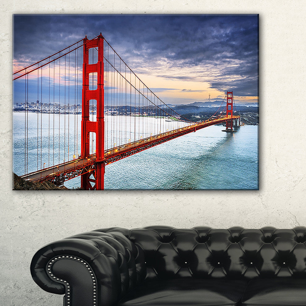 "Golden Gate Under Cloudy Sky" Canvas Wall Artwork, 32"x16"