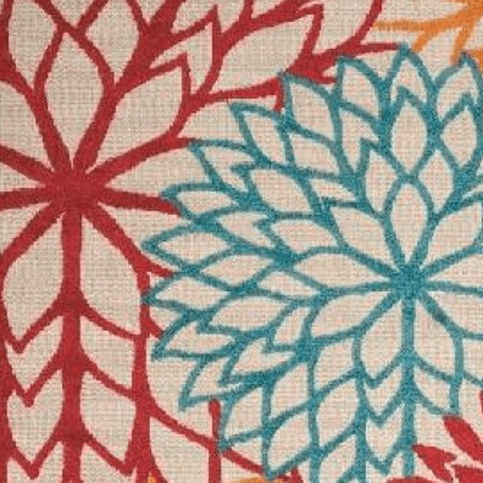 10' X 13' Green Floral Non Skid Indoor Outdoor Area Rug