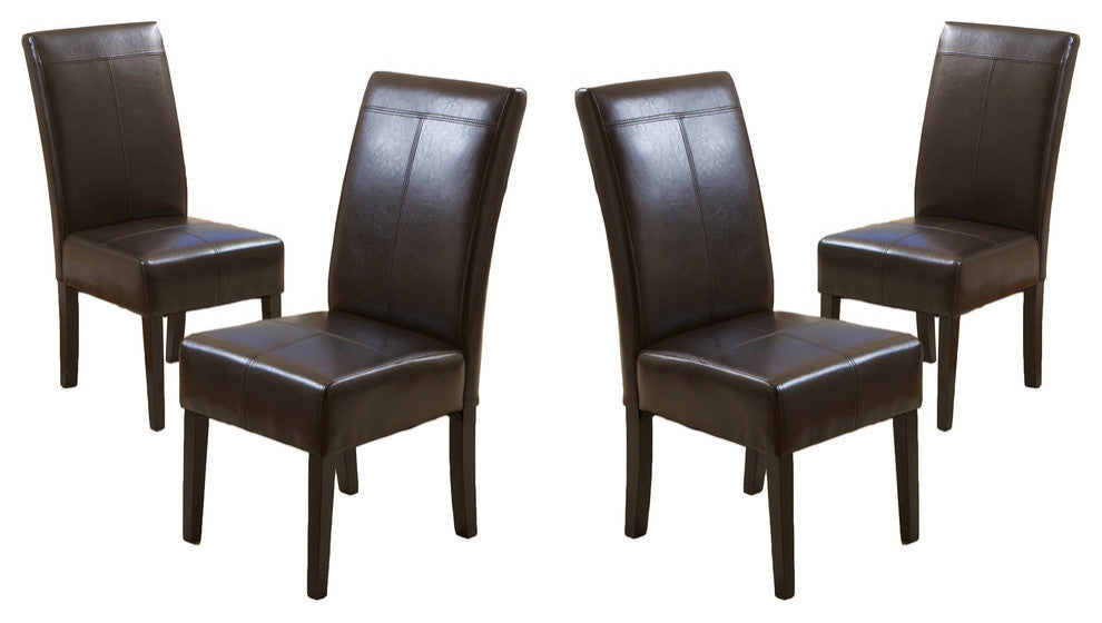 GDF Studio Percival T-stitched Chocolate Brown Leather Dining Chairs, Brown, Set of 4