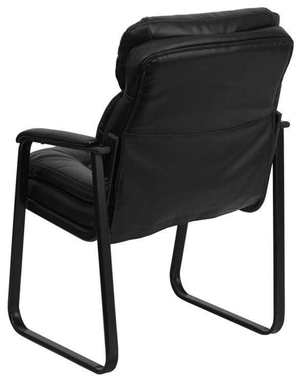Black Leather Executive Side Reception Chair With Sled Base