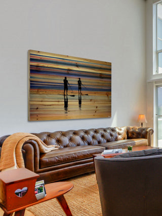 "Beach Surf" Print on Natural Pine Wood, 36"x24"