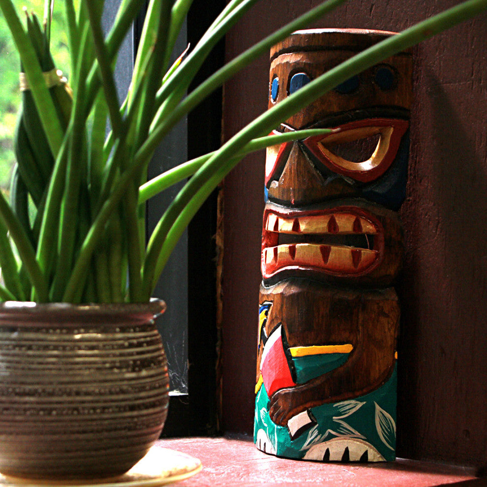 Set of 5 Polynesian Style Wooden Tiki Masks 10 in.