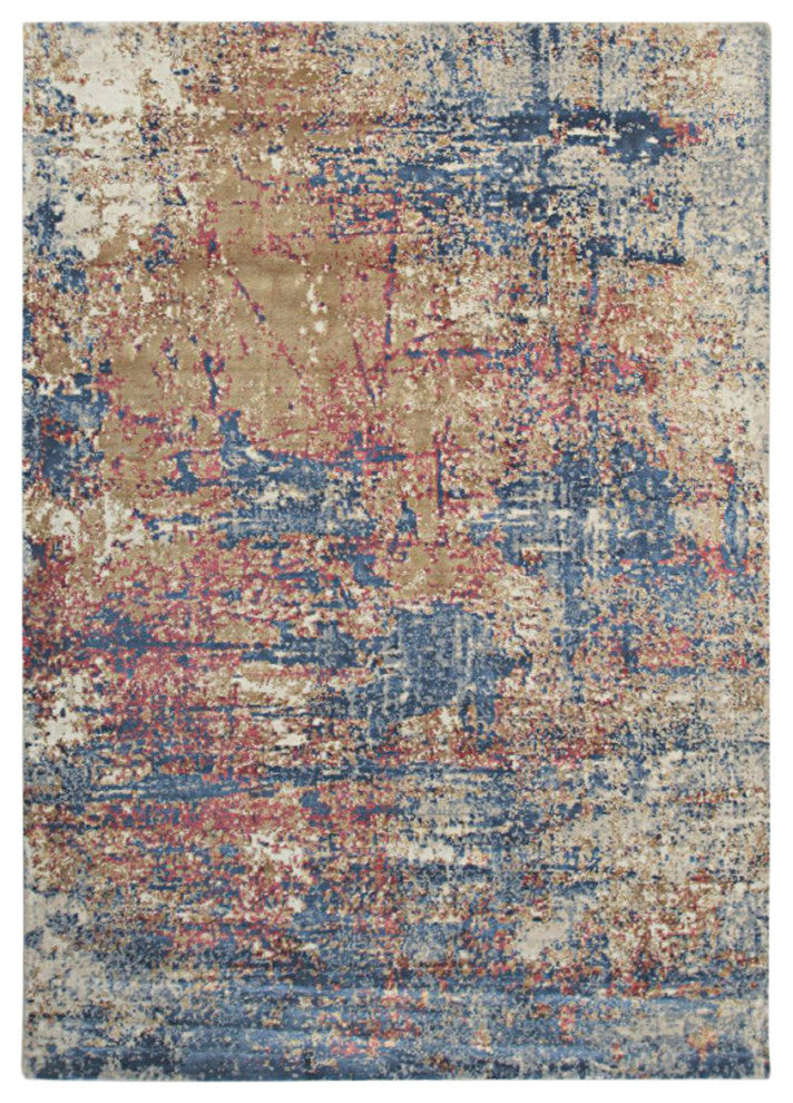 EORC Gold/Dark Teal Hand Crafted Wool and Viscose Hand Crafted Rug 5'x8'