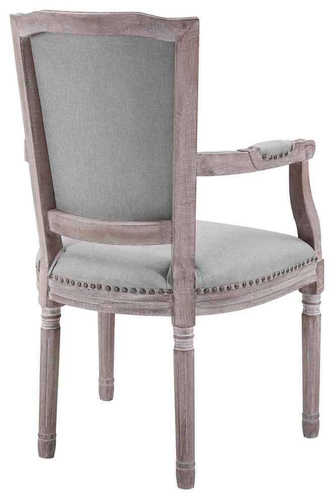 Light Gray Penchant Vintage French Upholstered Fabric Dining Armchair