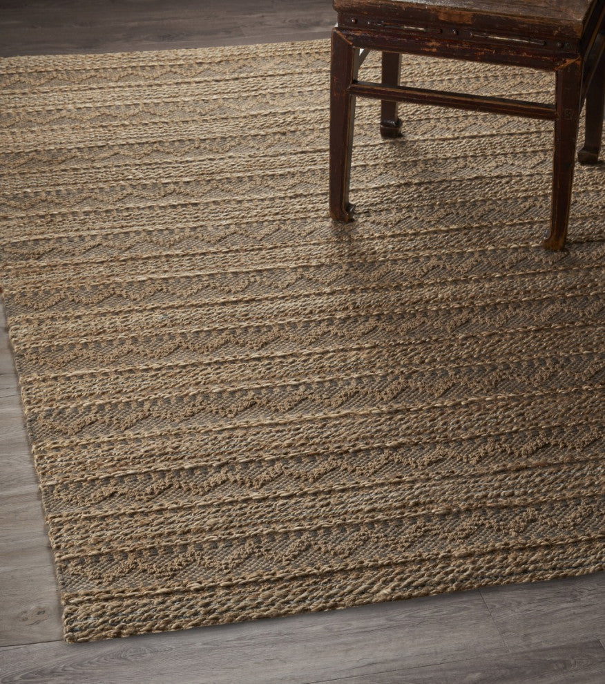 8" x 10" Tan and Gray Intricate Striped Area Rug
