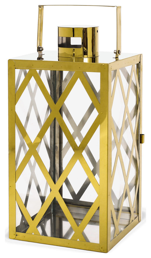 Cecil Outdoor 14" Modern Stainless Steel Lantern, Gold