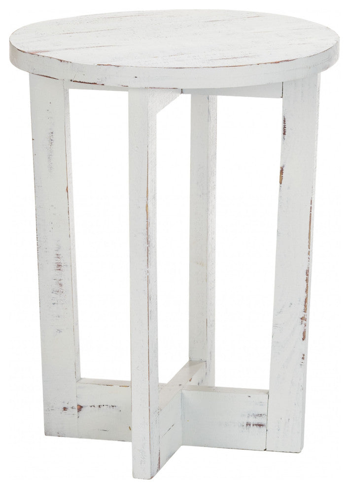 23" Rustic Modern Farmhouse White Round End Table