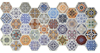 Hexagon Patchwork Mosaic 3D Wall Panels, Set of 10, Covers 51.2 Sq Ft