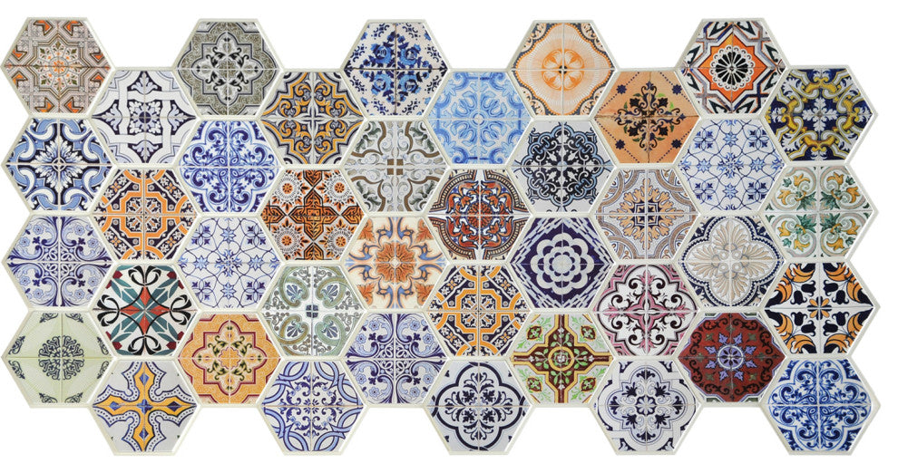 Hexagon Patchwork Mosaic 3D Wall Panels, Set of 10, Covers 51.2 Sq Ft