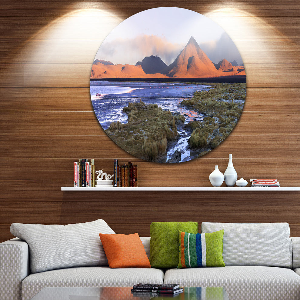 Colorada Lagoon And Volcano Pabellon, Landscape Disc Metal Artwork, 23"