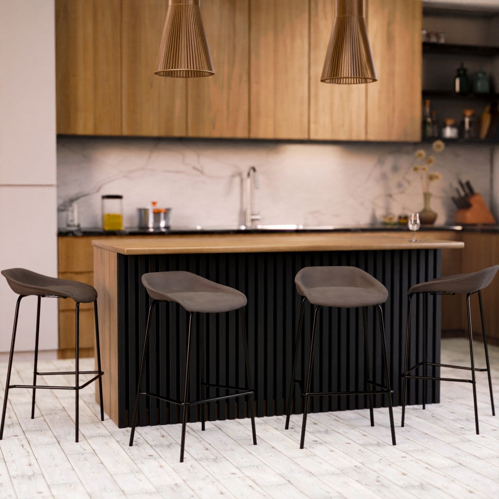 LeisureMod Servos Barstool With Faux Leather Seat and Iron Frame, Elephant Gray
