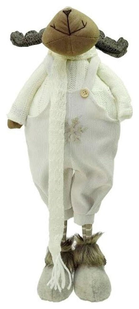 26" White and Brown Standing Boy Moose Decorative Christmas Tabletop Figure