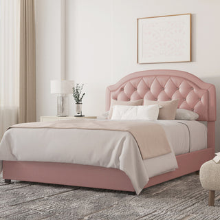 Karley Upholstered Bed, Pink Faux Leather, Full