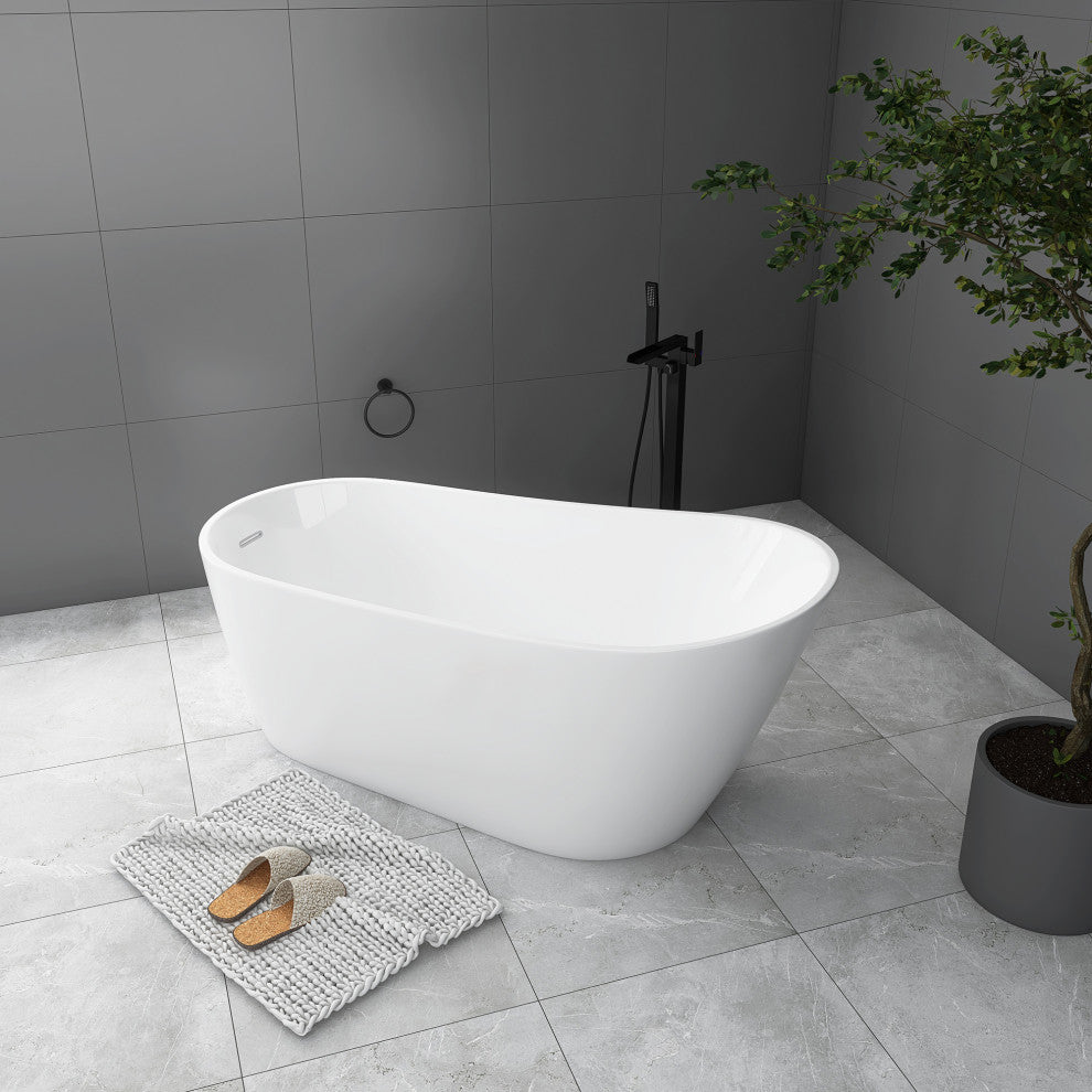 JimsMaison Acrylic Single Slipper Freestanding Soaking Bathtub, 67x31