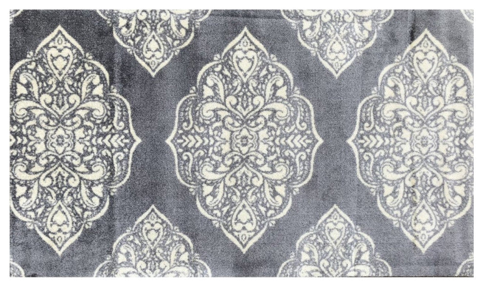 2' x 4' Gray and Ivory Scallop Medallion Washable Floor Mat