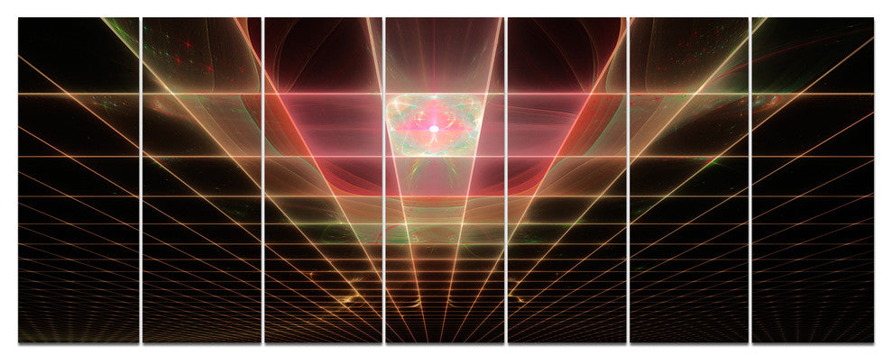 Pink on Black Laser Protective Grids, Abstract Canvas Print, 83"x32", 7 Panels