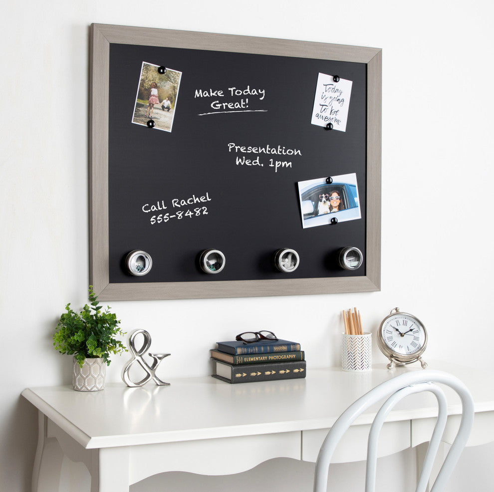 Beatrice Rustic Woodgrain Framed Magnetic Chalkboard, Gray, 33x27