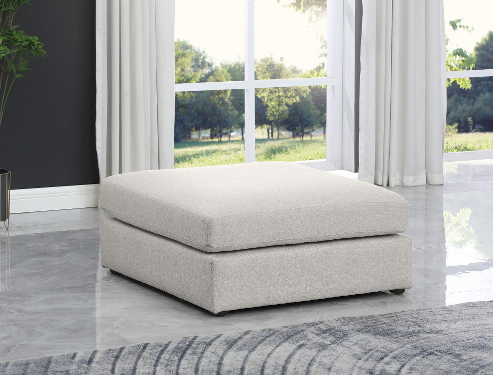 Beckham Beige Durable Linen Textured Fabric Armless, Beige, Ottoman