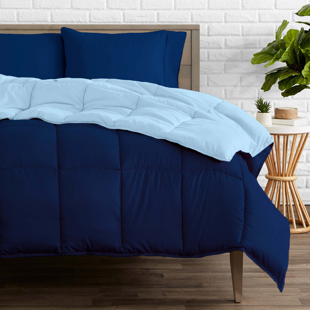 Bare Home Reversible Bed-in-a-Bag, Dark Blue/Light Blue, Dark Blue, Full