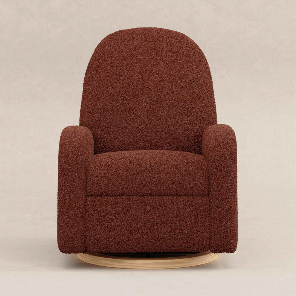 Nami Electronic Recliner and Swivel Glider Recliner, Boucle With USB port, Rouge Teddy Loop With Light Wood Base