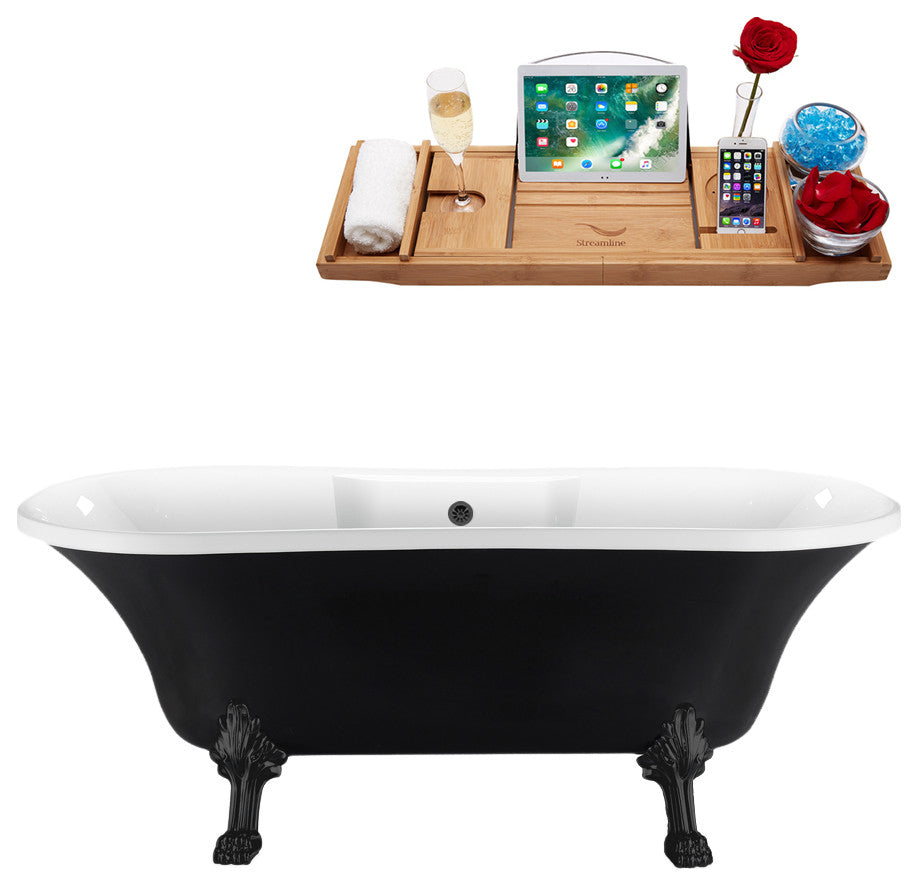 68" Streamline N103BL-BL Clawfoot Tub and Tray With External Drain
